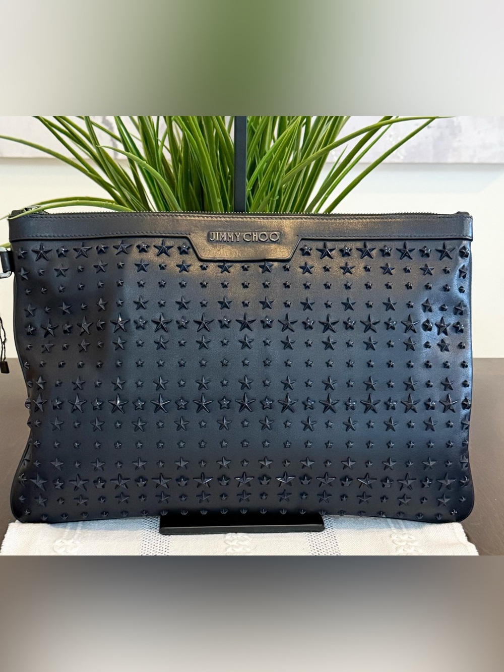 Jimmy Choo Derek Studded Leather Zip Clutch